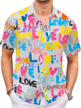 Generic Mens Hawaiian Shirt Tops Vintage Short Sleeve Button Down Beach Shirt Male Tropical Floral Summer Pullover Party Holiday (UK, Alpha, M, Regular, Regul