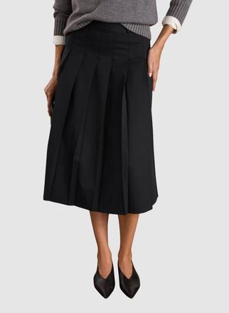 Baukjen Pam Wool Blend Pleated Midi Skirt in Caviar Black at Nordstrom, Size 12