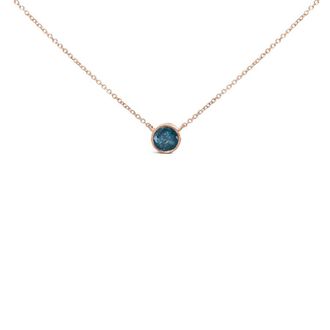 House of Brilliance 14K Rose Gold 2.0 Cttw Bezel Set Blue Diamond Solitaire Pendant Necklace - 18 Inches