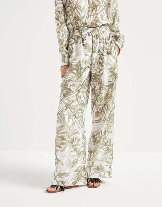 Brunello Cucinelli White Printed Silk Wide Trousers, Brand Size 52 (US Size 18)