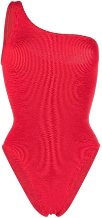 Hunza G seersucker one-shoulder swimsuit - women - Elastane/Nylon - One Size - Red