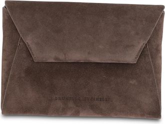 Brunello Cucinelli Duo Suede Clutch with Precious Chain