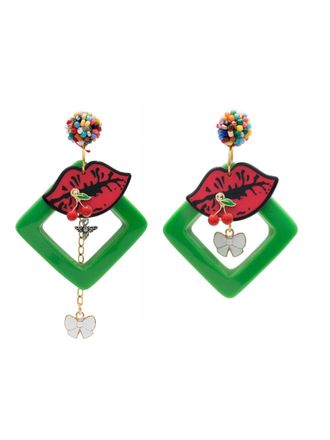 Amir Slama lips-motif drop earrings - Green