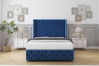 Comfort Beds Emily Plush Divan Base No Drawers - 54 Wingback-Footboard in Navy | Size: Double