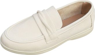 Generic Womens Loafers Wide Width Casual Pumps Shoes Solid Color Retro Breathable Comfortable Classic Slip On Flat Shoes Walking Shopping White