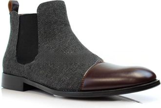 Generic Mens Pull on Chelsea Ankle Boots Flat Heel Short Boots Round Toe PU Leather Office Dress Boot,Coffee,8.5 UK