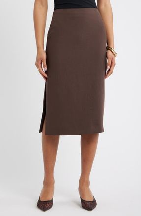 Open Edit Curator Crepe Pencil Skirt in Brown Seal at Nordstrom, Size Xx-Small