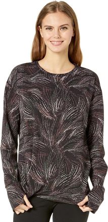 Halston Heritage H By Halston Top WomensBlack Printed Stretch Thumbhole Long Sleeve JDM1974