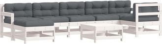 vidaXL Juego De Muebles Jard&iacute;n 8 Pzas Y Cojines Madera Maciza Blanco Vidaxl