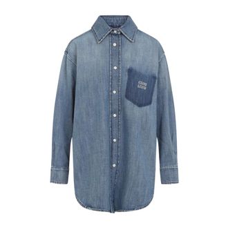 Miu Miu Dames, Blouses & Shirts, Blauw, Maat: XS Denim