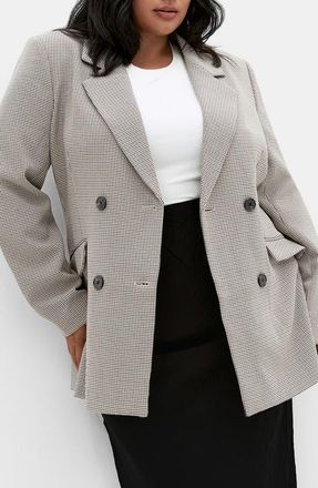 City Chic Hailey Houndstooth Double Breasted Blazer in Neutral Check at Nordstrom, Size Xs