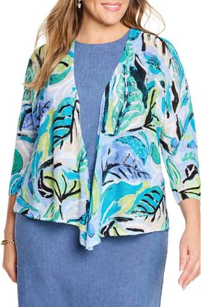 Nic+Zoe Island Beat 4-Way Linen Blend Cardigan in Blue Multi at Nordstrom, Size 1X