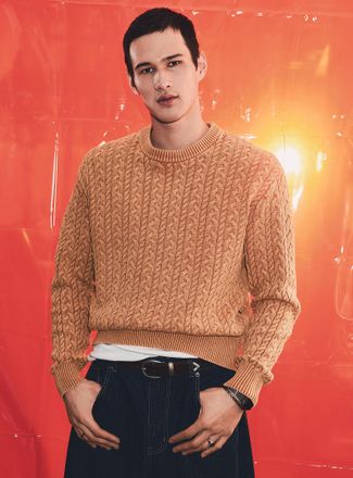 Djab Mens Washed cable-knit sweater