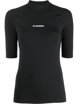 Jil Sander logo-print scuba top - women - Polyamide/Spandex/Elastane - M - Black