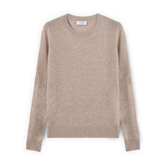 Motivi Cashmere Trui met Geribbelde Mouwen - Dames - Cashmere truien - Beige - M - Nylon - Truien & Vesten