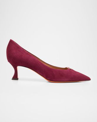 Santoni 55mm Suede Buckle Mid-Heel Pumps