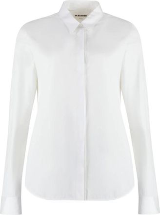 Jil Sander Katoenen Poplin Shirt met Verborgen Sluiting - Dames - Overhemden - Wit - M - Katoen - Overhemden
