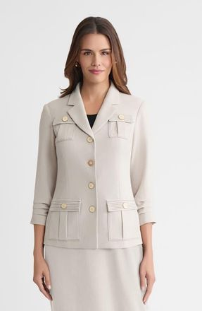 Ming Wang Heritage Stretch Deco Crepe Scrunch Sleeve Jacket in Limestone/black at Nordstrom, Size Xx-Small