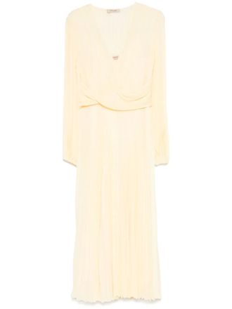 Twin-Set pliss&eacute; maxi dress - women - Polyester - 46 - Yellow