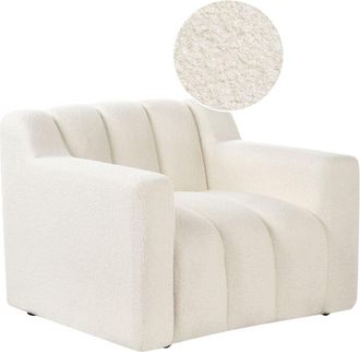Beliani Sill&oacute;n Moderno Tapizado De Tela Boucl&eacute; Respaldo Acolchado Grueso Blanco Crema Agerup
