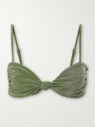 Johanna Ortiz Top Bikini In Tessuto Riciclato Metallizzato Con Incrocio Heliconia - Verde