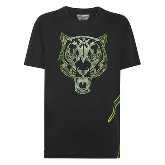 Plein Sport Tops, Heren, Zwart, L, Katoen, T-Shirt V-Neck Tiger