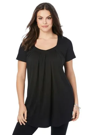 Roaman's Ultimate Pleatneck Tunic in Black at Nordstrom, Size 1X