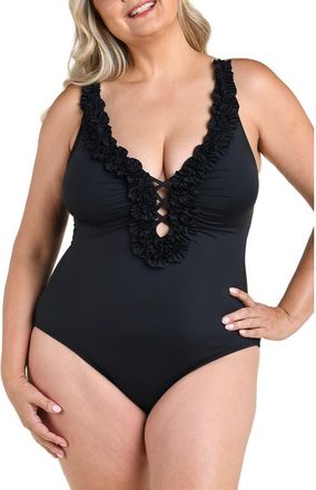 La Blanca Island Plunge One-Piece Swimsuit in Black at Nordstrom, Size 16W