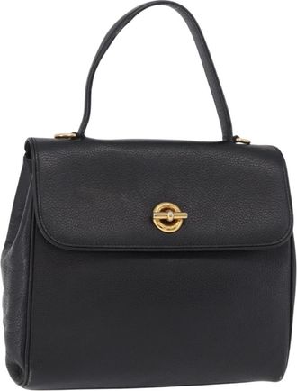 Celine Top Handle Leather Black Leather Handbag (Pre-Owned)
