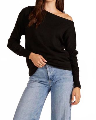 bobi Drop Sleeve Boat Neck Top In Black