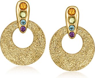 Ross-Simons Multi-Gemstone Open Disc Drop Earrings in 18kt Gold Over Sterling
