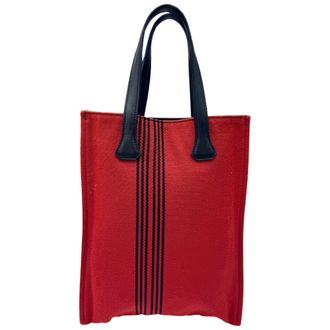 Herm&egrave;s Black Red Color Canvas Handbag Tote Bag (Pre-Owned)