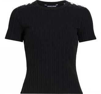 Veronica Beard Womens Draya Tee With Rhinestone Buttons In Black