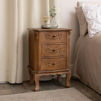 Melody Maison Wooden 3 Drawer Bedside Table - Pays Du Bois Range in Brown