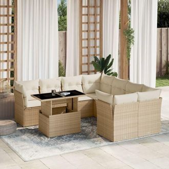 vidaXL Set De Sof&aacute;s De Jard&iacute;n 9 Pzas Con Cojines Rat&aacute;n Sint&eacute;tico Beige Vidaxl