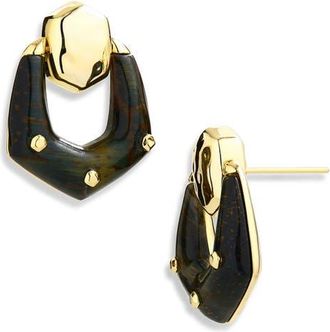 Kendra Scott Embry Gold Open Frame Earrings in Gold Dark Brown Tigers Eye at Nordstrom