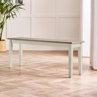 Furniturebox Tenby Whitewashed &Grey Solid Wood Large Dining Bench in White