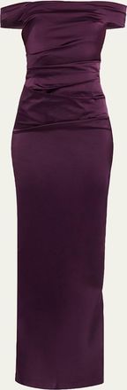 Teri Jon Off-Shoulder Satin Column Gown