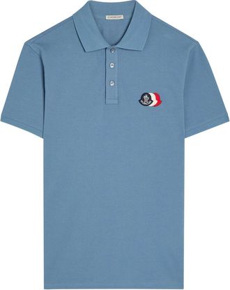 Moncler Logo-appliqu&eacute;d Piqu&eacute; Cotton Polo Shirt - Blue - XL