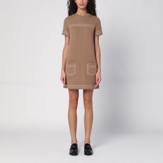 Prada Camel-coloured cashmere short dress