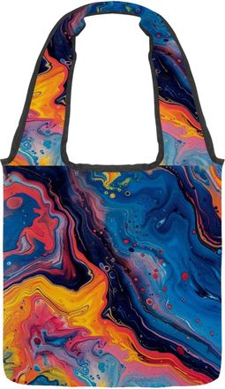 Generic Colorful Abstract River Reversible Canvas Shoulder Tote - Double-Sided Print, 12oz Cotton, 27cm Drop, Fold-Flat Bag for Travel, Shopping, Street Outin