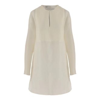 Tory Burch Kleedjes, Dames, Wit, M, Katoen, Mandarin-Collar Button-Front Dress