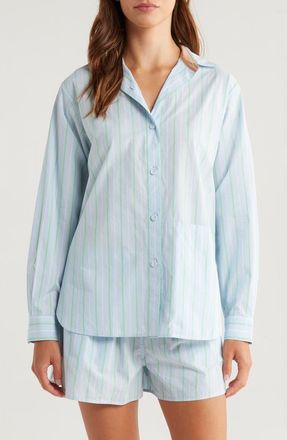 Lunya Airy Cotton & Silk Curve Hem Pajamas in Azure Stripe at Nordstrom, Size X-Large