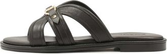 Kazar Leren slippers op platte zool met monogram - Dames - Sandalen - Zwart - 38 EU - Leer - Schoenen