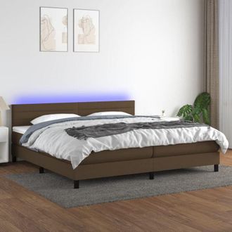 vidaXL Cama Box Spring Colch&oacute;n Luces Led Tela Marr&oacute;n Oscuro 200x200 Cm Vidaxl