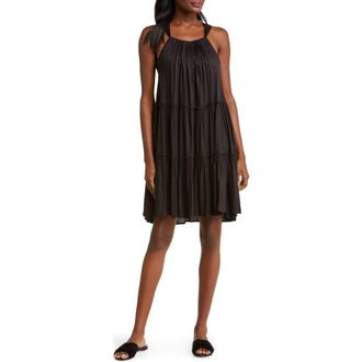 Elan Ruched Tiered Cover-Up Swing Dress in Black at Nordstrom Rack, Size X-Small