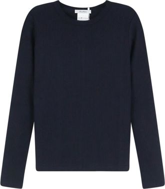 Max Mara Tops, Dames, Blauw, L, Trui met ronde hals en ribbelstructuur