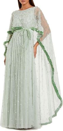 Mac Duggal Beaded Cape Sleeve Gown with Ruffled Trim Detail in Jade at Nordstrom, Size 10