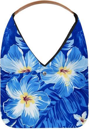 Generic Hawaiian Hibiscus Floral Blue (3) Reusable Lightweight Grocery Bags - Foldable Into Compact Pouch, Washable & Sturdy, Multipurpose for Shopping and Tr