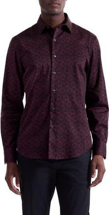 Bugatchi Julian Shaped Fit Abstract Print Button-Up Shirt in Burgundy at Nordstrom Rack, Size Small